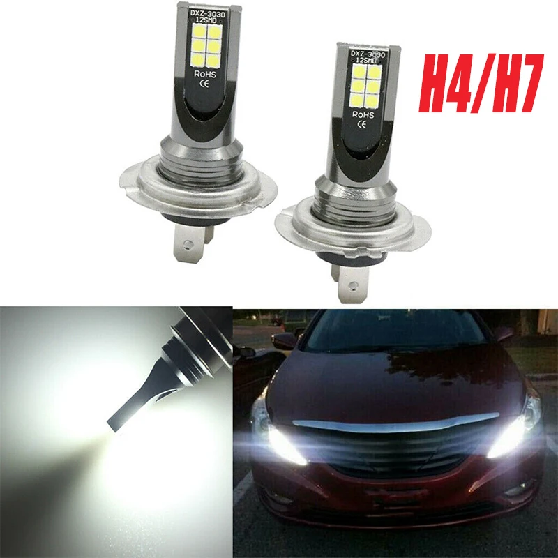 

2PCS LED Fog Light H4 H7 Car Headlight High Power Waterproof Bulb Super Bright 6000K Double Sided Durable Auto Accessories