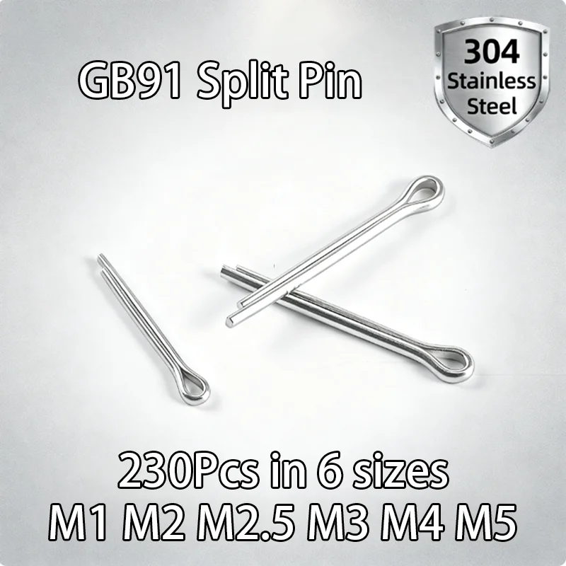 

230pcs M1 M2 M2.5 M3 M4 M5 Stainless Steel 304GB91 Positioning Pin Kit with Open Ends for Automotive Steel Rigid Link Assembly