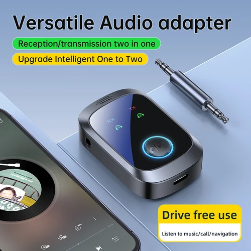 Imagen 2 del producto Transmisor receptor de Audio Bluetooth 5,4 2 en 1, adaptador inalámbrico de música estéreo HIFI de doble flujo multipunto, AUX de 3,5mm con micrófono HD