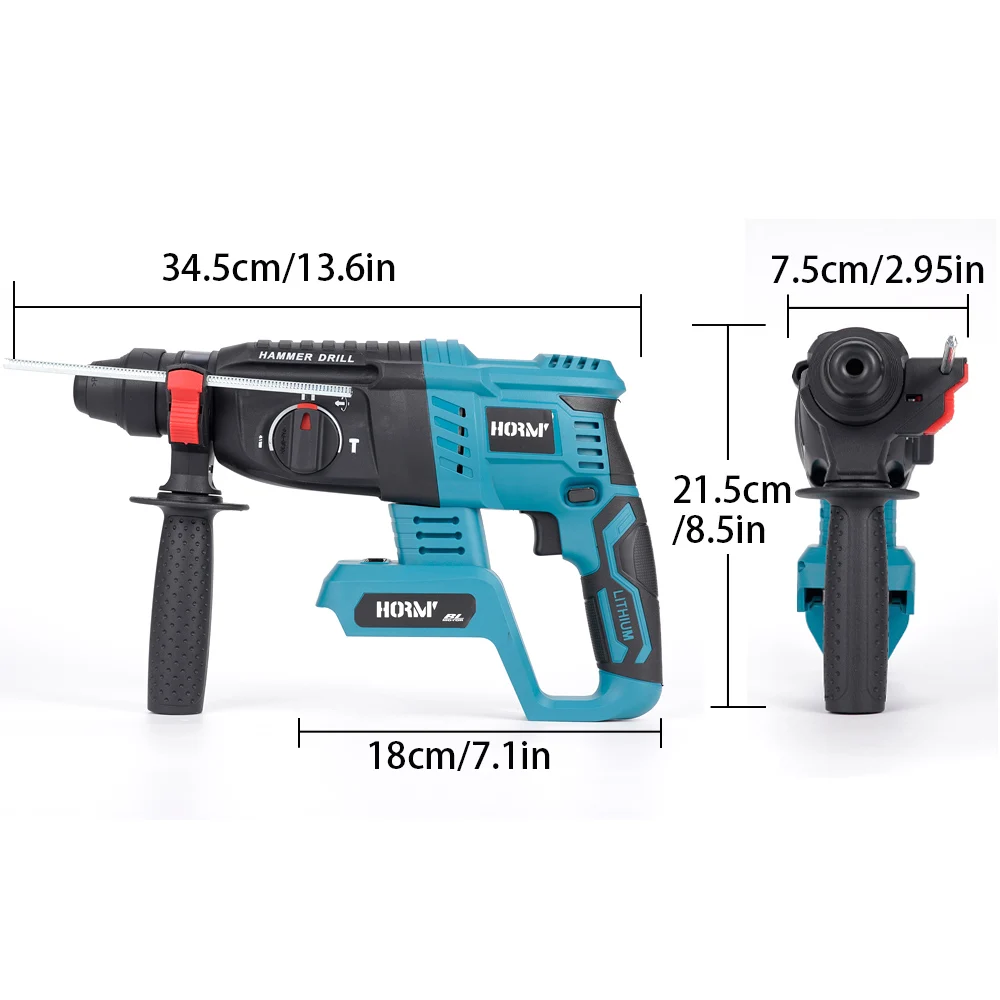 Martillo eléctrico sin escobillas, taladro de impacto rotativo multifuncional inalámbrico, herramientas eléctricas recargables para batería Makita, 20V, 1800rpm