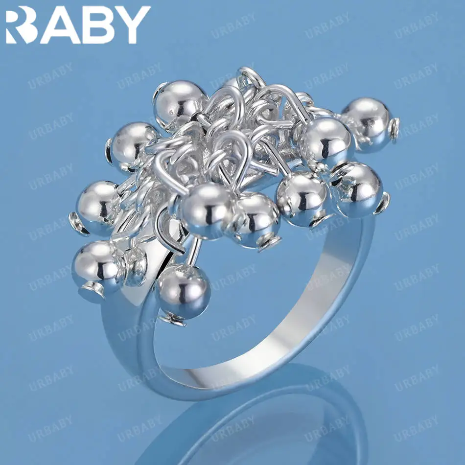 

URBABY 925 Sterling Silver Size 6-10 Beads Ball Ring For Women Men Fashion Jewelry Charm Grace Wedding Engagement Accessories