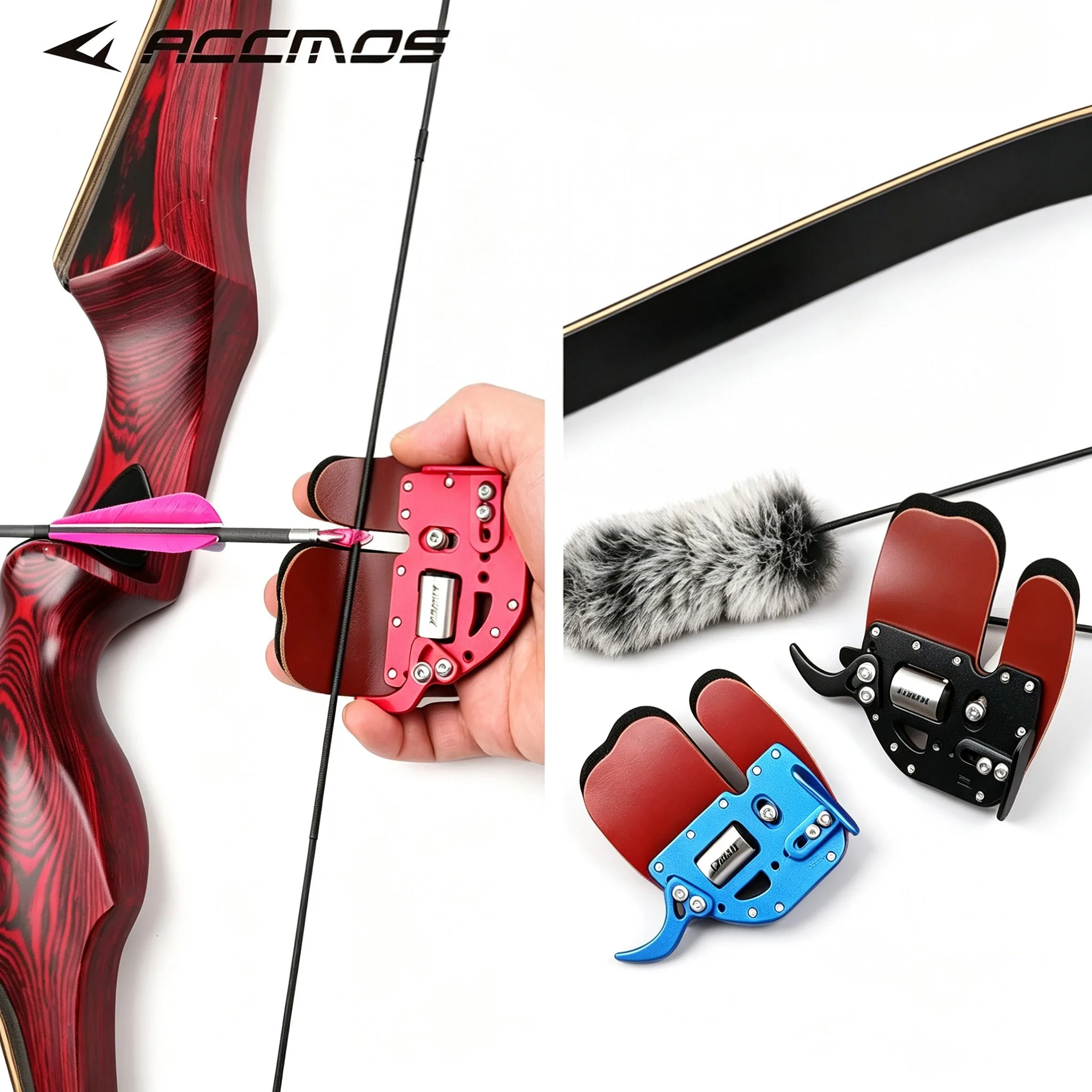 RUGBII Archery Tab Left/Right Hand + Rabbit Fur String Stabilizer Combo Leather Shooting Tab Set Adjustable Archery Accessories