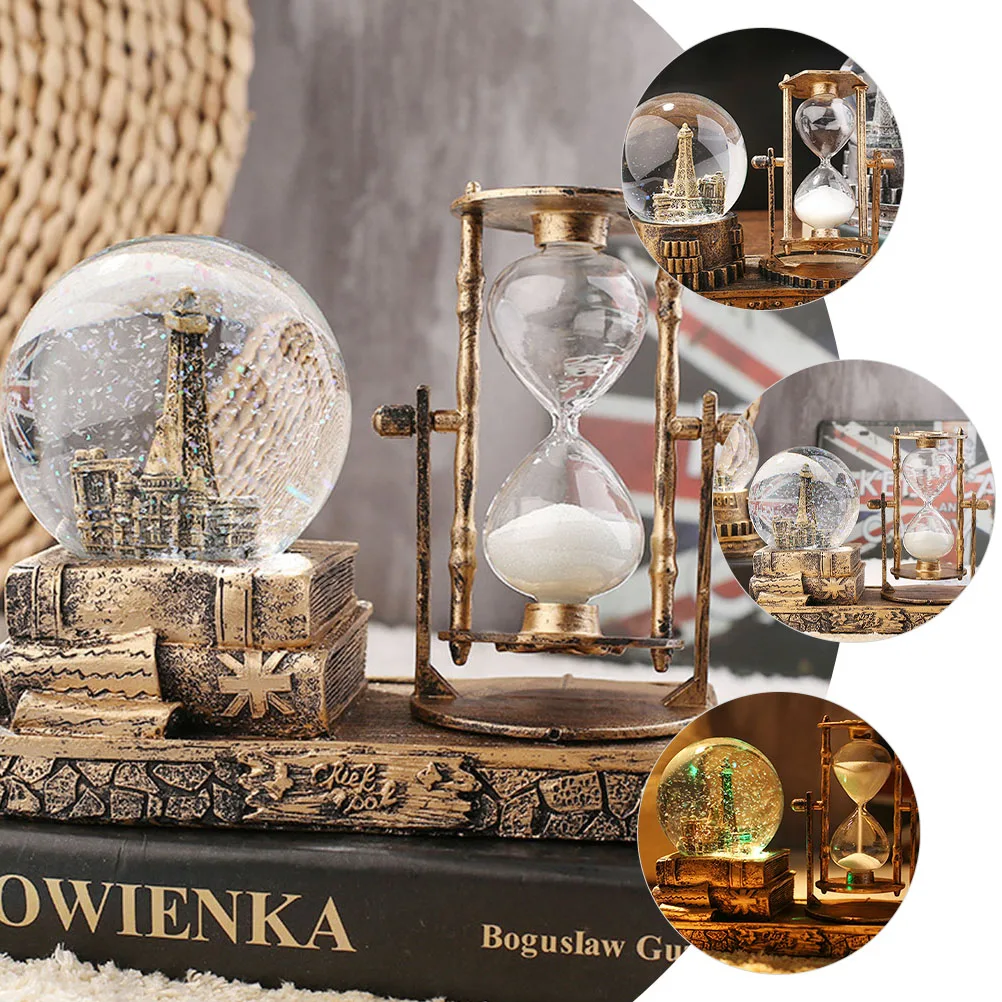 

Crystal Ball Iron Tower Sand Timer Retro Desktop Decor Creative Home Office Decoration Craft Sphere Gift