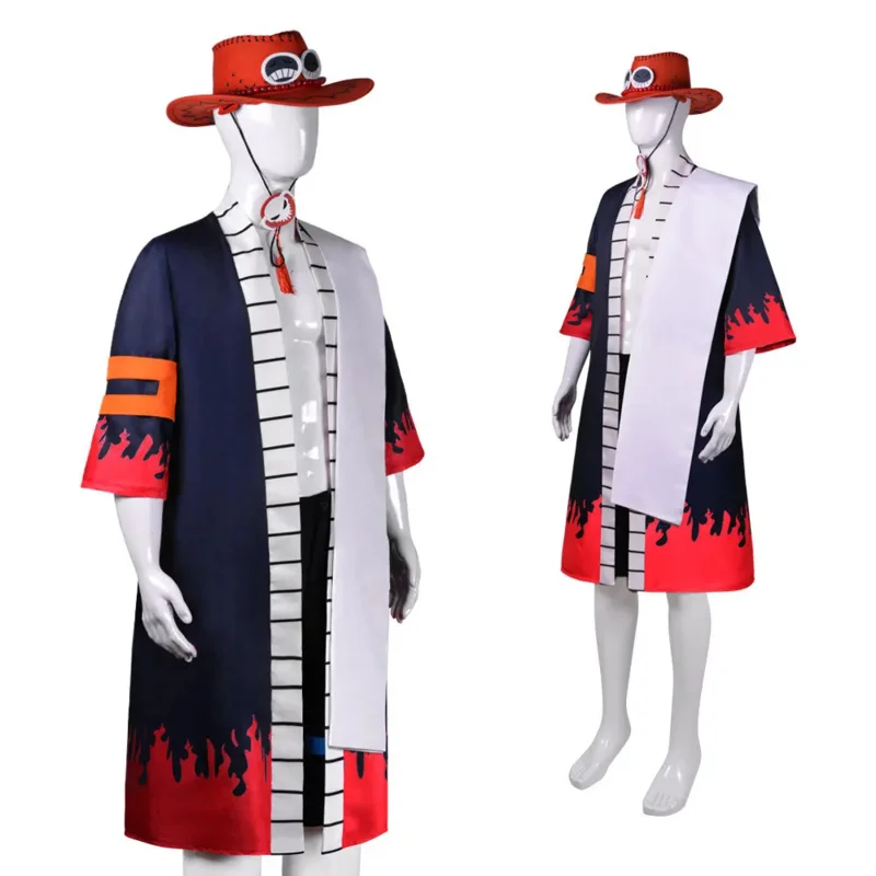 Anime Portgas D Ace Cosplay Costume Adult Kimono Sets Hat Shorts andScarf Halloween Carnival Performance Clothing Set