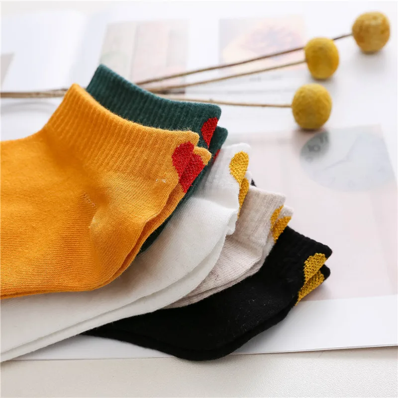 3 Pairs New Glitter Love Heart Heel Simple Basic Short Socks For Women Cotton Spring Summer Fashion Dropship