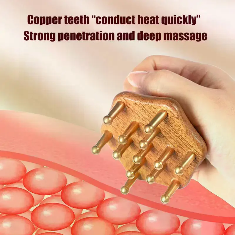 Sandalwood Tooth Solid Copper Meridian Brush Handle Scalp Massage Comb Anti-Fatigue Relaxatio Guasha Massage Tool