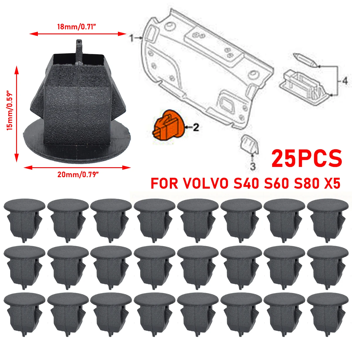 25Pcs Car Boot Lid Trunk Lining Cover Clogging Liner Trim Clip Retainer Fastener For Volvo S80 S80L S60 S40 30715711 Rivet