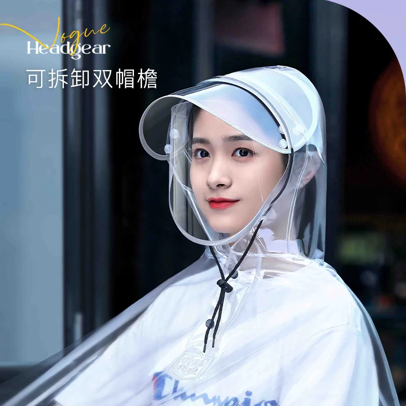 Transparent PVC Raincoat Women Outdoor Riding Rain Poncho Waterproof Double Brim Single Rainsuit Rainware