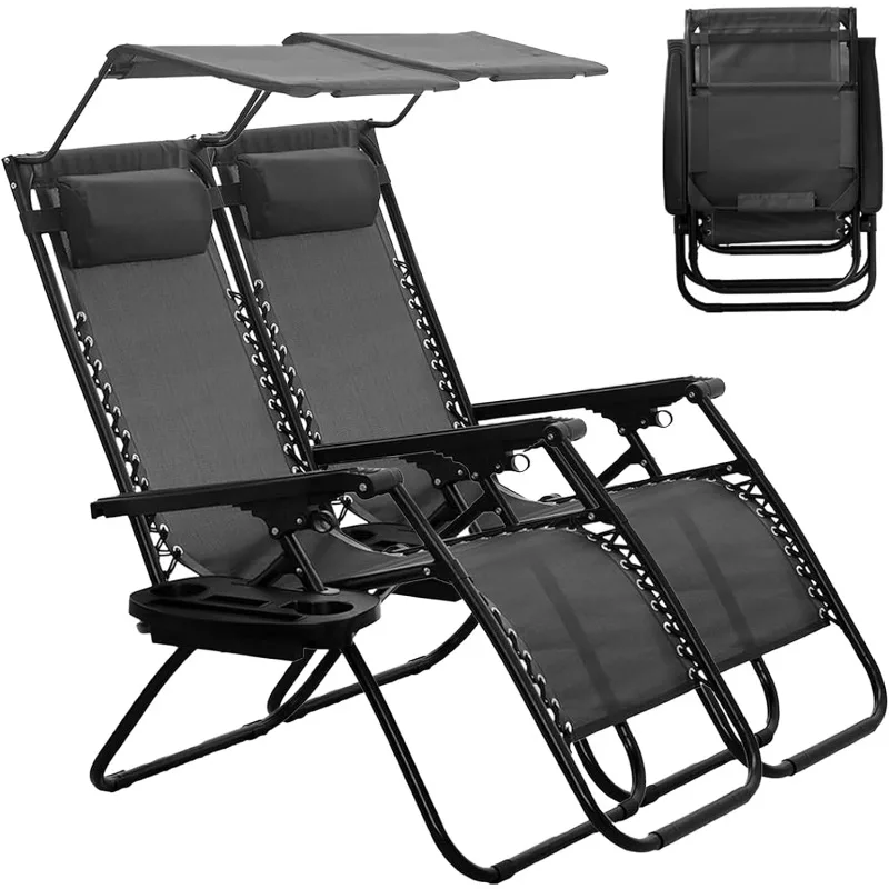 

Set of2Adjustable Steel Mesh Lounge Chair Recliners w/Pillows and Cup Holder Trays,Outdoor Lounge Chair with Adjustable Backrest