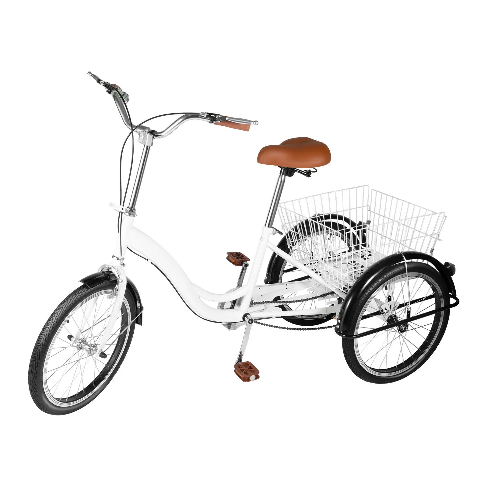 20 Inch Adult Tricycle Single Speed 3-Wheel Trike Bike with Basket Safety Suitable for Elderly Shopping Transport White