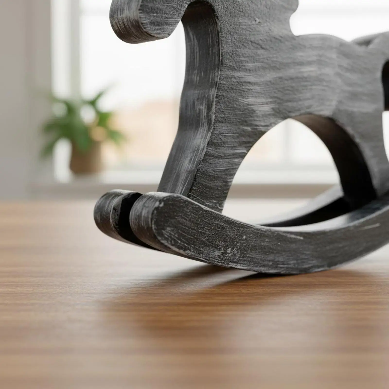 White Wood Rocking Horse Miniature Statue Distressed Finish for Decorative Figurine Tabletop Shelf Display