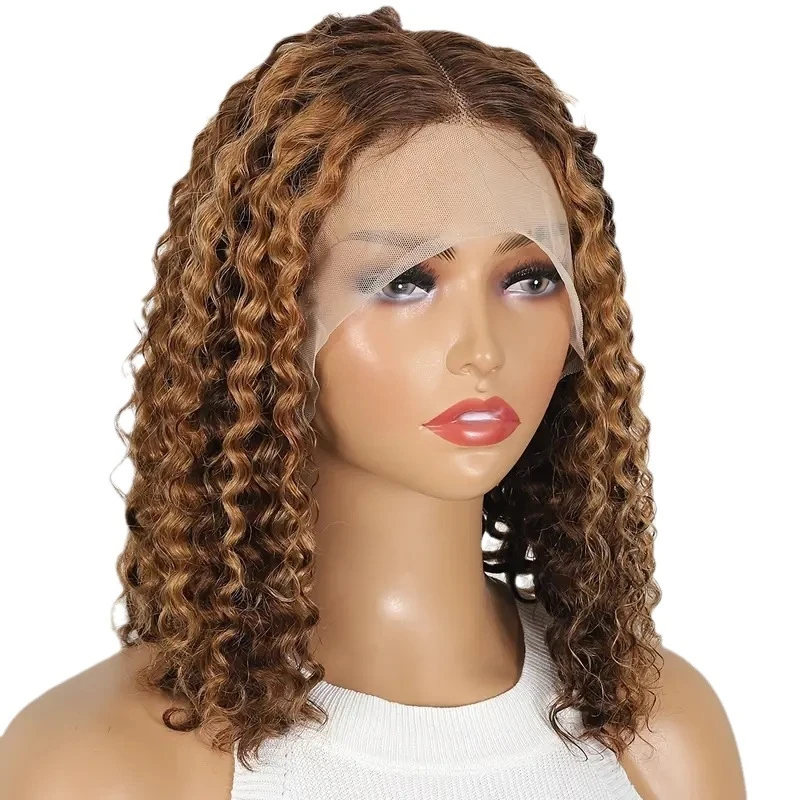 African with middle part and small curls, piano color natural fluffy afro lace front wig