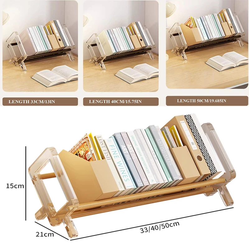 office furniture Mini small bookshelf simple bookshelf desk top items stand crack for storage bamboo original brown white clear