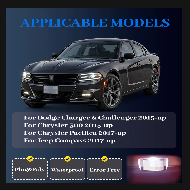 For Dodge Charger Challenger LED License Plate Lights For Chrysler 300 Pacifica For Jeep Compass For RAM 1500 Number Plate Light