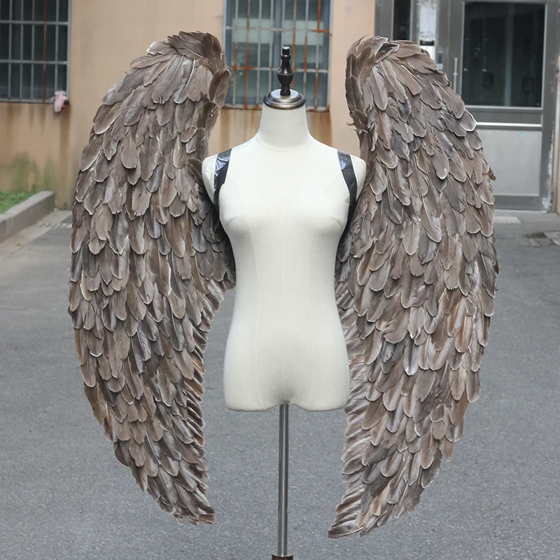 

Photography portraits natural brown oversized feathers angel wings performance runway show props