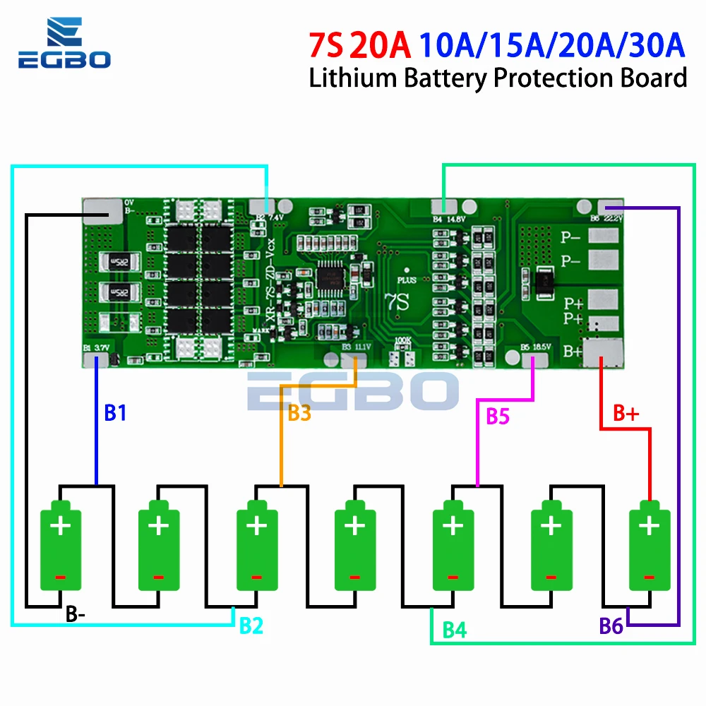 BMS 7S 24V 10A 15A 20A 30A Li-ion 18650 Battery Charge Board With Balance Function Short Circuit / Temperature Protection