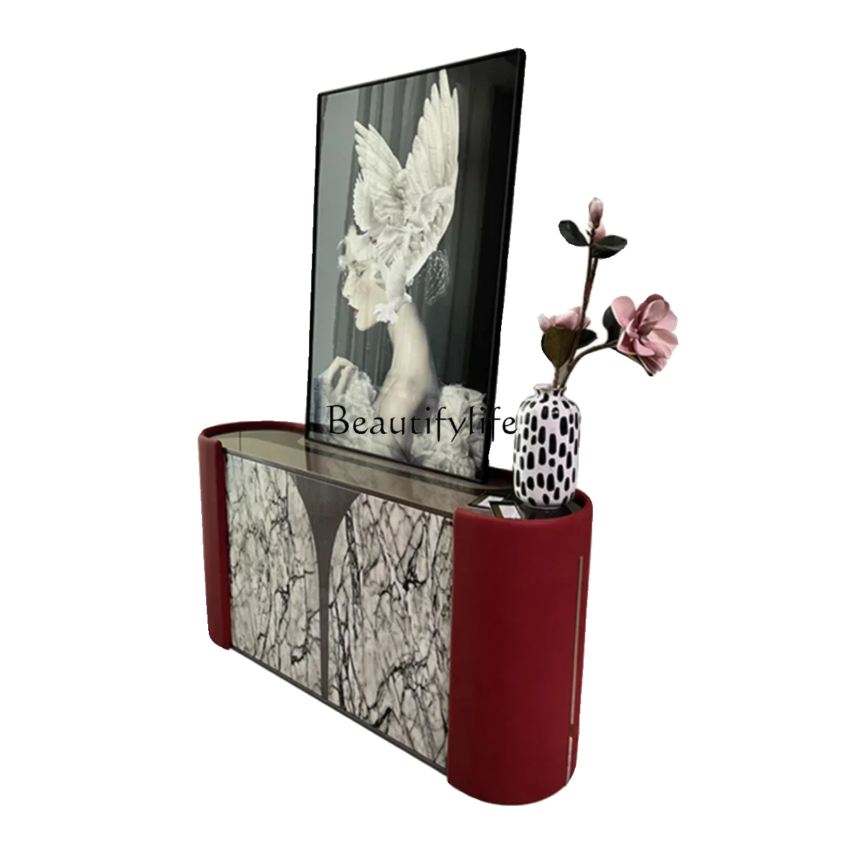 

ld38Hong Kong style light luxury solid wood dining side cabinet Italian piano paint locker