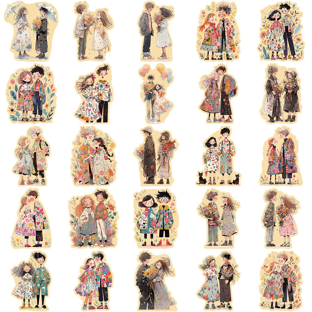 10/30/50Pcs Lovely cartoon image couple Stickers For Suitcase Skateboard Laptop Luggage Phone Car Styling DIY Decal Pegatina