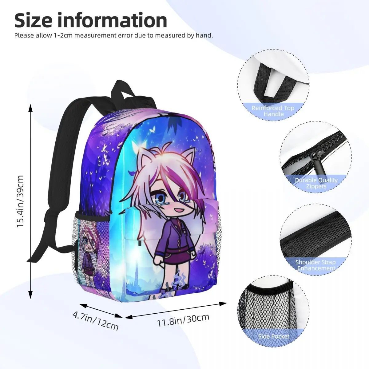 Gacha In The Magic Forest ransel murid lelaki perempuan, ransel kapasitas besar tahan air ringan 15 inci