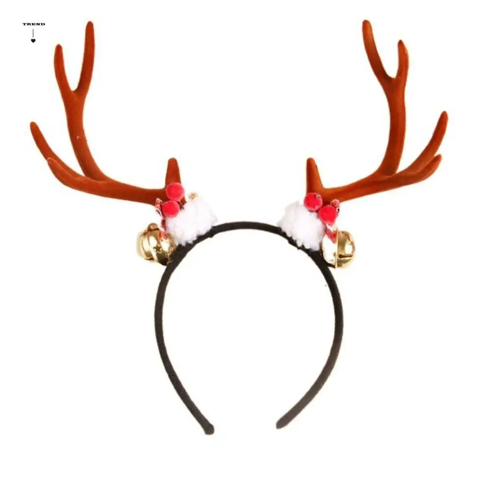 

Cute Bell Christmas Headband Bowknot Plush Ball Antlers Headband Dress Up New Year Deer Horn Hair Band Kid