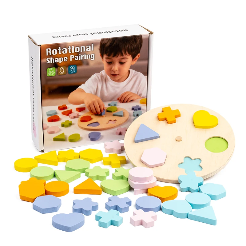 Children Early Education Shape Color Palette Color Cognitive Wooden Rotational Shape Pairing Board Kids Educational Wooden Toys