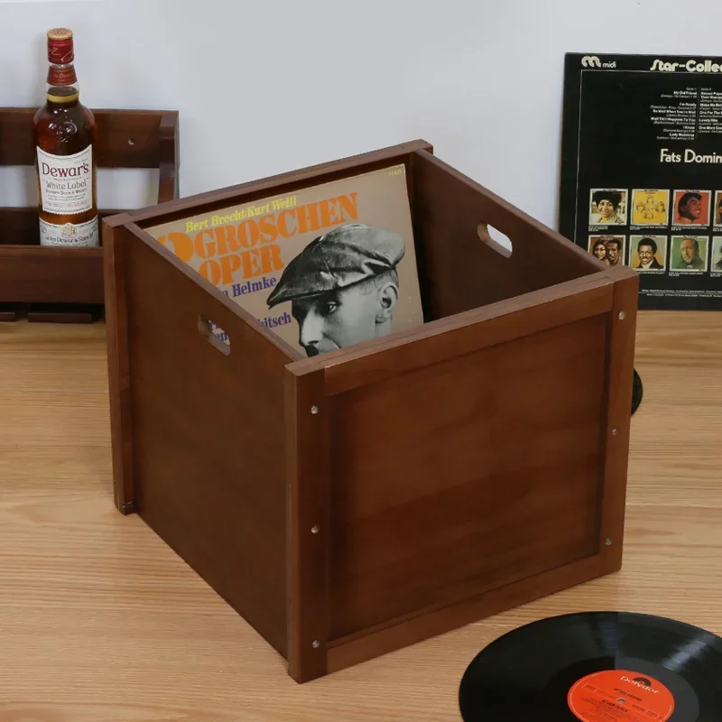 

Vinyl Record Storage Box Vintage Solid Wood LP Display Tabletop CD Collection Organizer Music Shelf for Home Decor