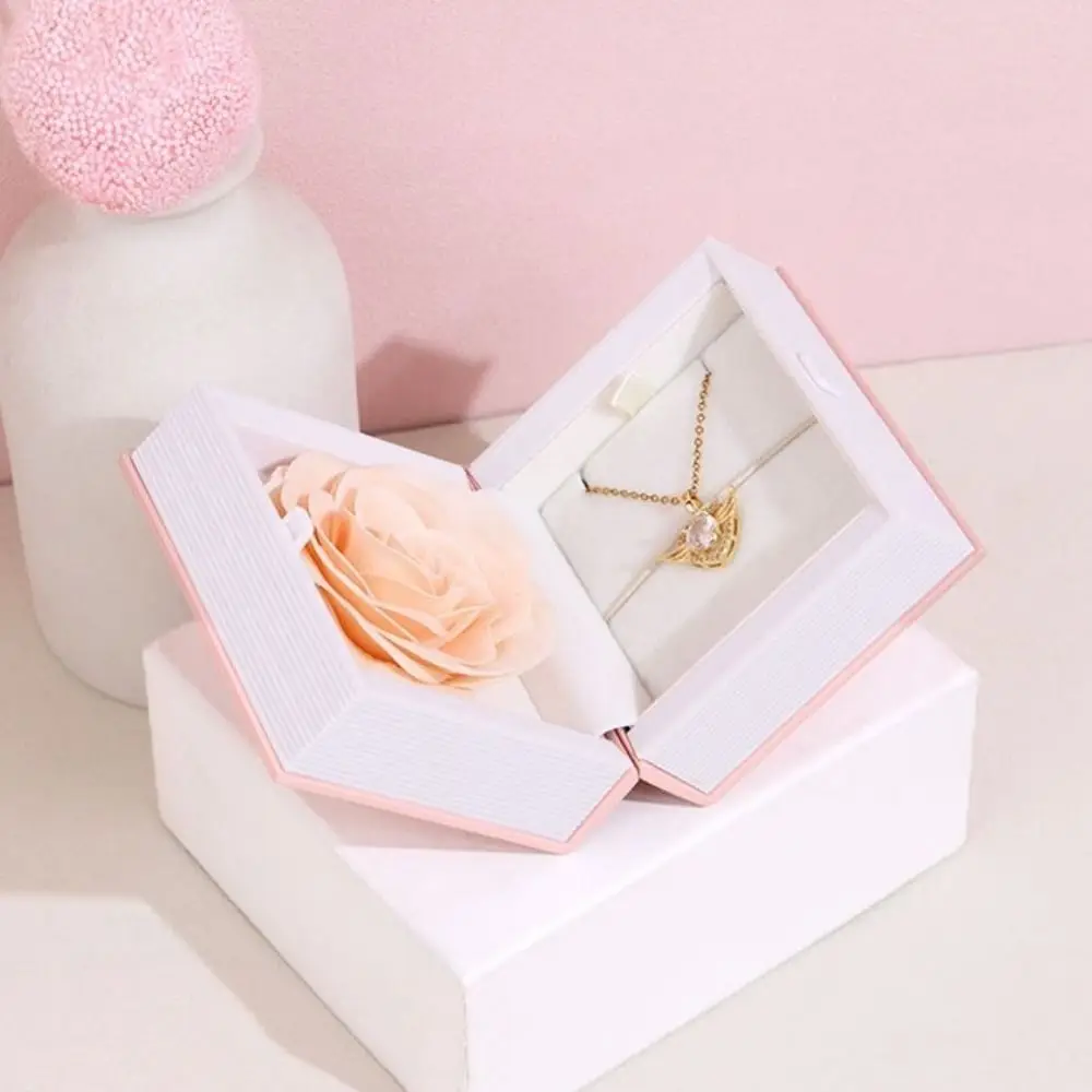 Creative Plastic Book Shape Ring Box Jewelry Packaging Romantic Ring Gift Box with Soap Rose Gifts Package Box Valentine's Day