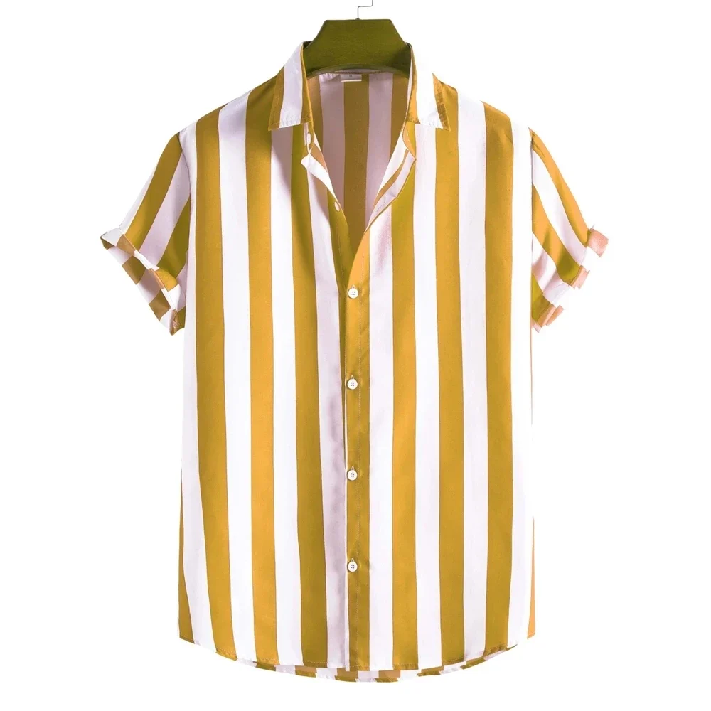 

Men's Short Sleeve Shirt Comfortable Stripe Pattern Polyester 100% Fashionable Clothing Digital Casual Beach Button
