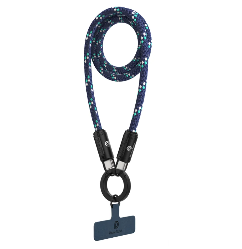 60W 2-In-1 Type-C Lanyard Data Cable Anti-lost Rope PD Fast Charging Cable For Samsung Huawei Xiaomi Alloy Shell PP Braided