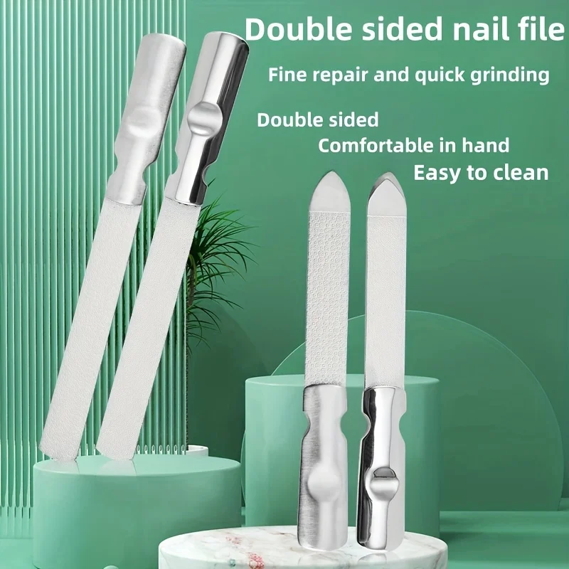 Stainless Steel Double-Sided Nail File Callus Care Tool Washable & Reusable with Pouch Ideal for Home or Salon Use