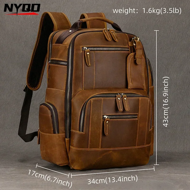 Fashion Men Backpack Vintage Leather Backpack Hot Multifunction Leather School Bag Neutral Large Travel Backpack Daypack Men