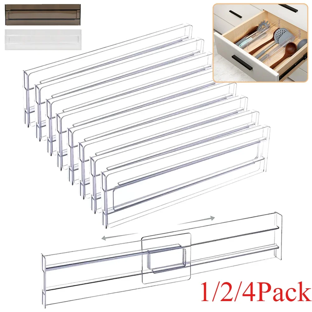 

1/2/4Pack Adjustable Drawer Organizer Transparent Expandable Dressing Table Organizer for Clothes Tableware Drawer Organizer Set