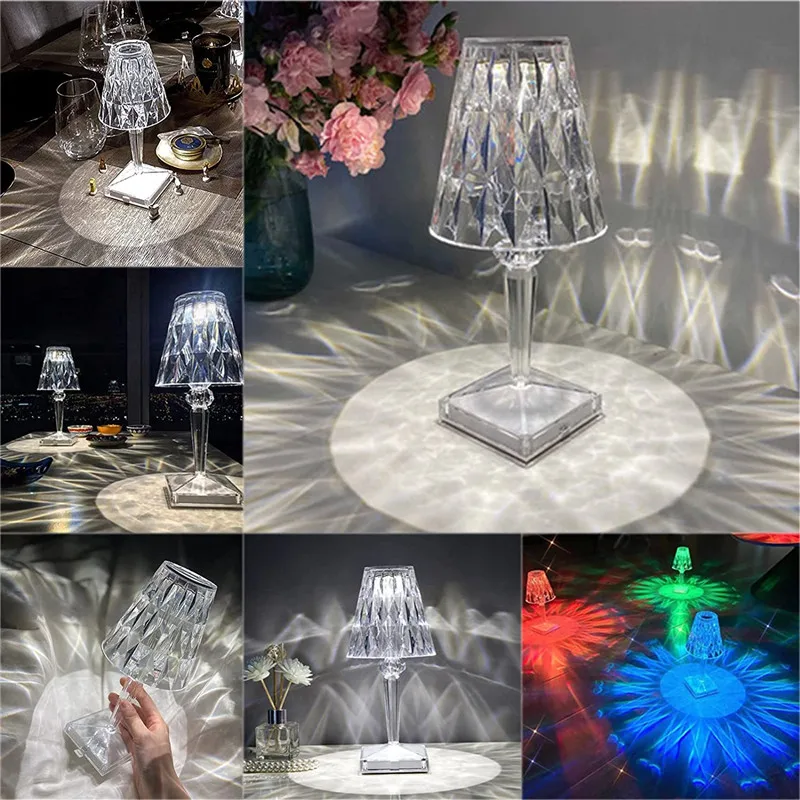 Touch Sensor Diamond Table Lamp Remote Acrylic Desk Lamps LED Crystal Decoration Night Light For Bedroom Bedside Bar