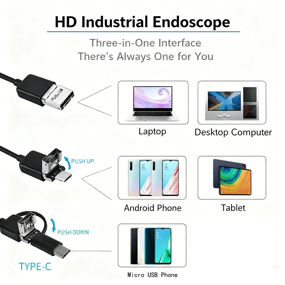 كاميرا المنظار 7 ملم 3 في 1 IP67 مقاومة للماء 6 LED قابلة للتعديل USB أندرويد كاميرا فحص مرنة Borescope للهاتف PC #2