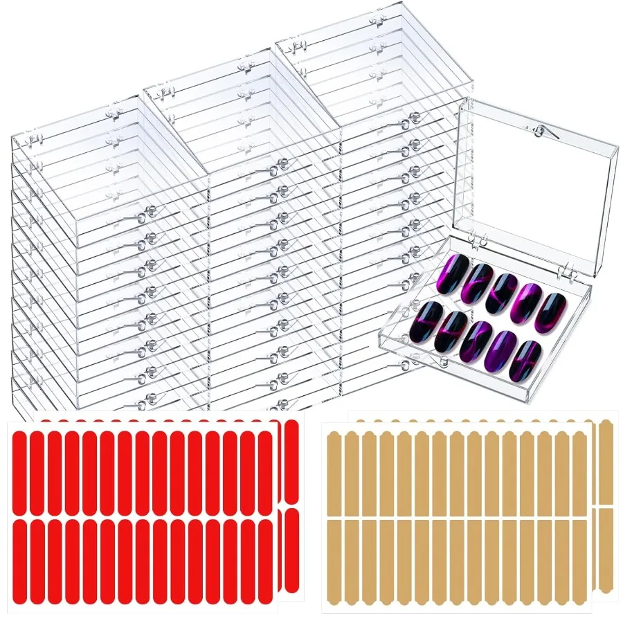 

30 Sets Press on Nail Box Nail Display Case Artificial Nail Display Storage Box with 60 Pcs Adhesive Double Sided Tape Press On