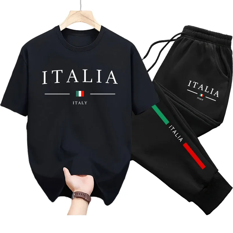 

Italy Fashion Men's Tracksuit Cotton T-shirt Casual Sweatpants Spring Summer City Vibe Sportswear 2 Piece Set Fitness Outfits
