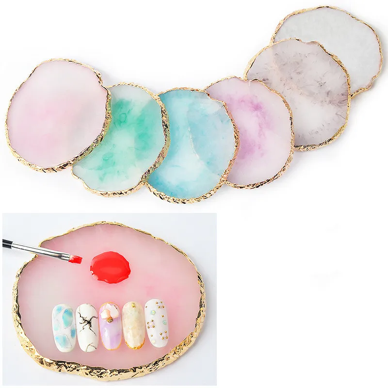 

Nail Color Palette Resin Agate Gold Decorative Color Palette Nail Plate Display Board Tools