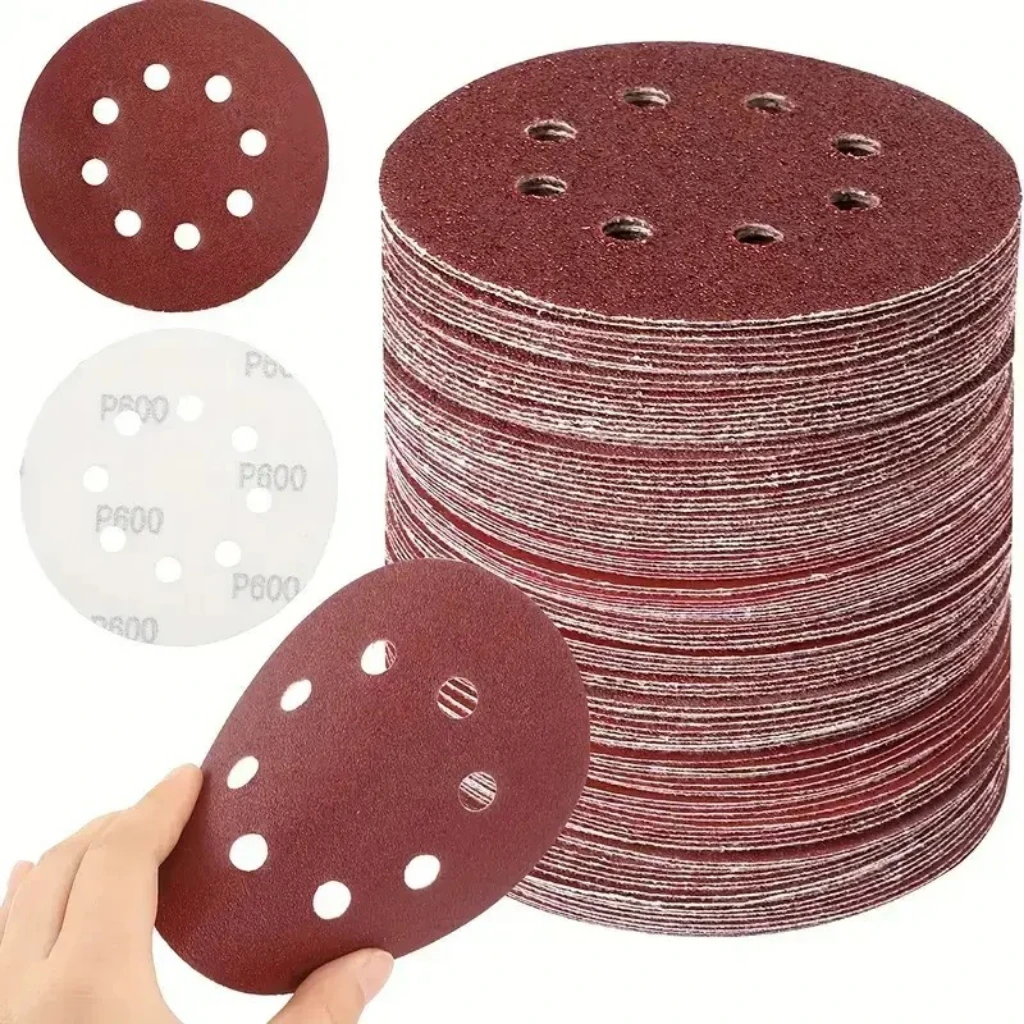 Disques abrasifs en oxyde d'aluminium grain 80 de 5 pouces, crochet et boucle à 8 trous pour meuleuse à Air, polissage du métal/bois