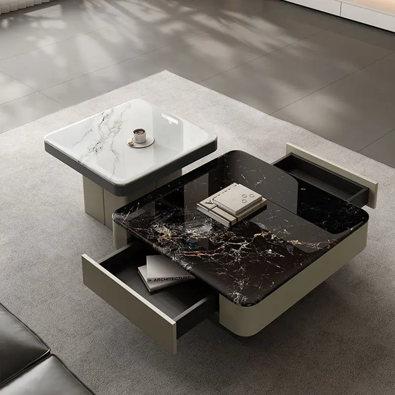 *Light Luxury Eco-Friendly Square Coffee Table Set Storage High Quality Sintered Stone Top Modern Classic Design for Living Room
