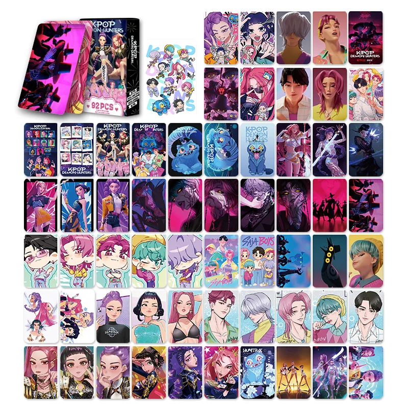 92 Pcs K-POP Anime LOMO Cards Set with Storage Box, Holographic Photocards and Cute Idol Collection, Rainbow