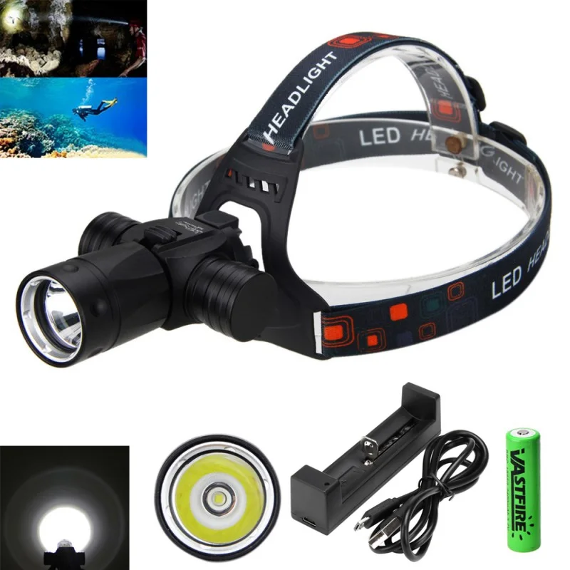 Lampu Depan Menyelam Super 100 Meter Lampu Depan Bawah Air Led Lampu Senter Kepala Scuba 18650 Lampu IPX8 Lampu Menyelam Tahan Air