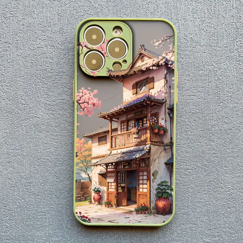 Vintage Ölgemälde Haus Handyhülle für iPhone 11 13 12 Pro MAX Mini XR XS X 17 16 15 14 Pro Max Plus Blumenhof Cover – Detail 4