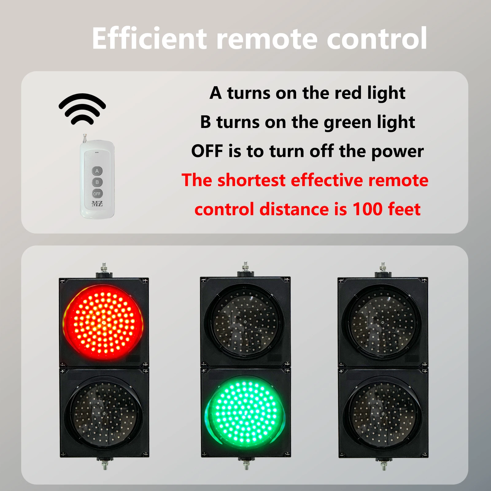 Traffic Light Remote Control 8inch 200mm Traffic Light, AC85 - 265V /DC 12-36V, Stop/Go Lamp, PC Housing IP54 Water Resistant
