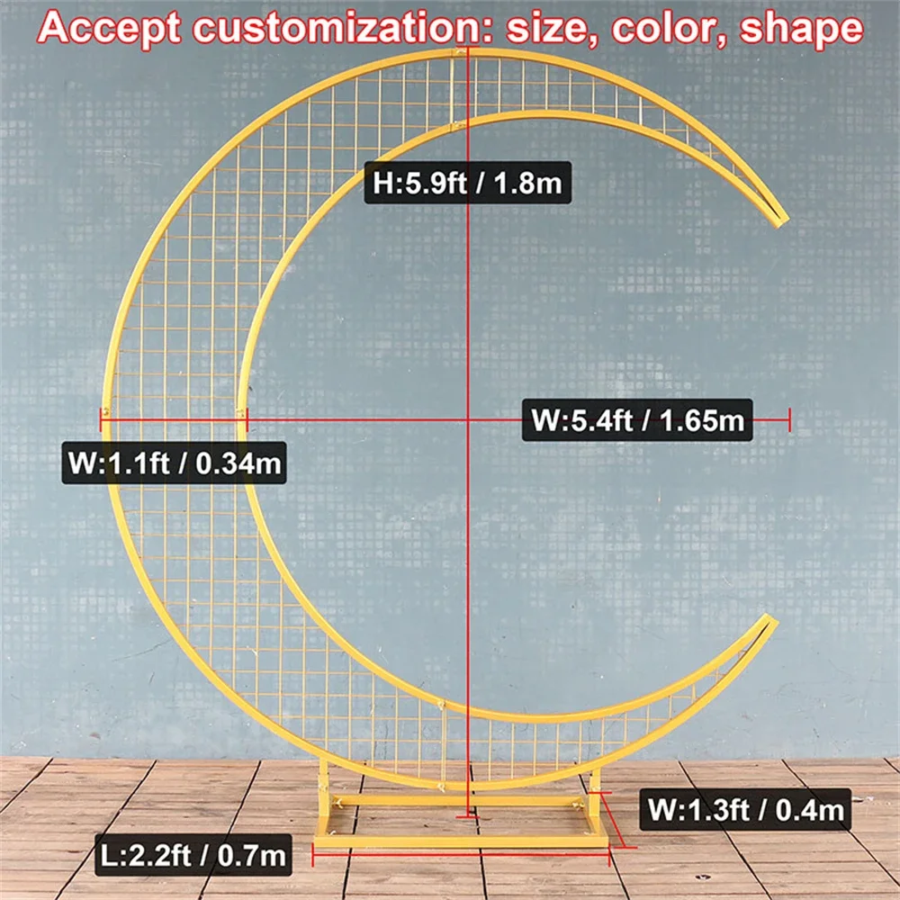 Moon Shape Wedding Metal Arch Party Backdrop, Iron Stand Frame, Flowers Arrangement, Background Decoration, 1.8 m, 2 M, 2.5m