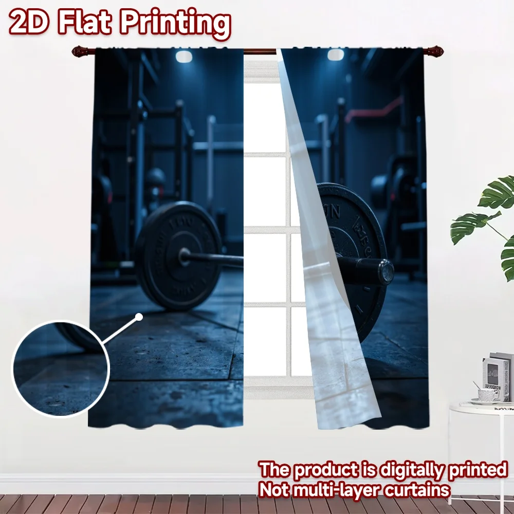 2D flat 2pcs Curtain Modern Minimalist Style Gym Barbell Weights Durable polyester fiber Birthday Party Use for Booths Studio