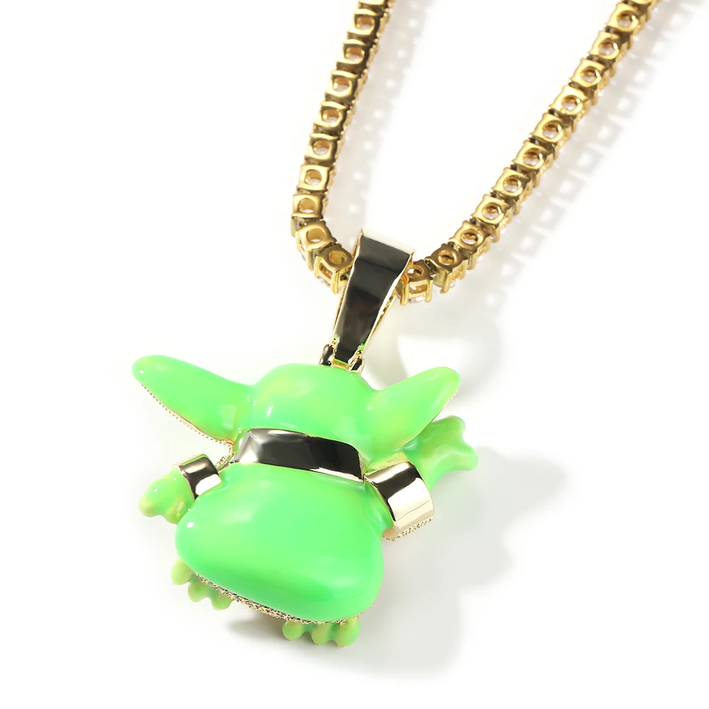 Uwin Cute Big Ear Alien Charms Iced Out Green Luminous CZ Necklaces For Women Man Hip Hop Jewelry images - 6