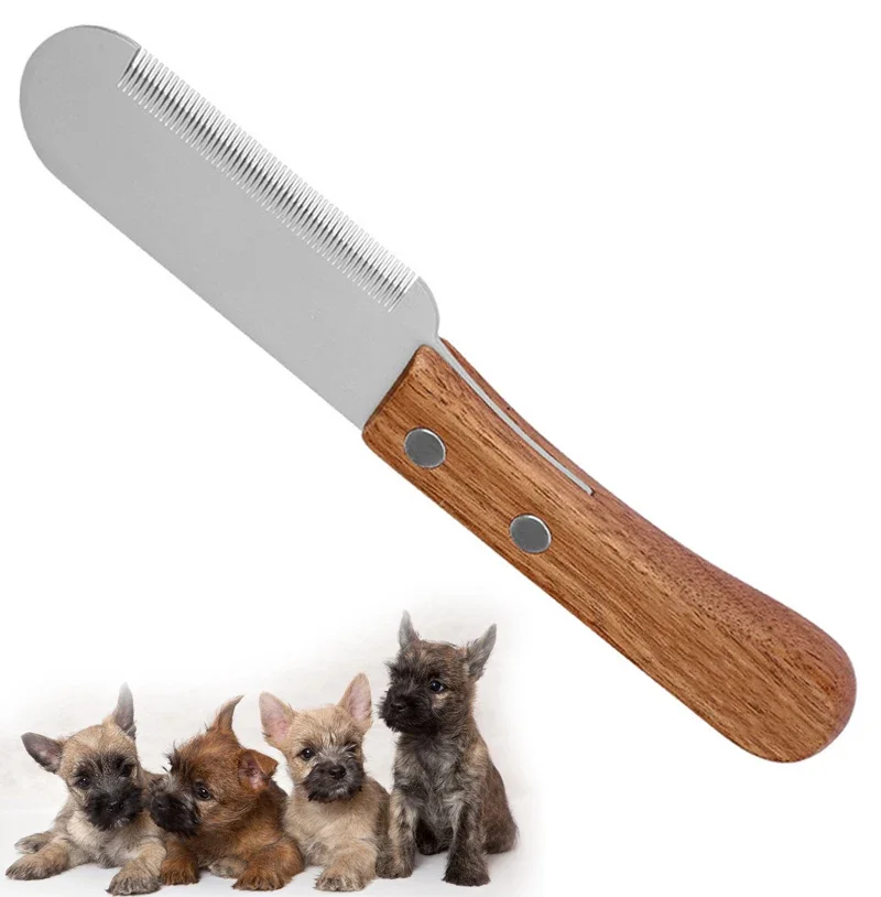 Faca de Tosa Profissional para Pets com Cabo de Madeira e Lâmina de Aço Inoxidável, Pente para Cães e Gatos, Ferramenta de Remoção de Pelos, Ferramentas de Higiene para Pets