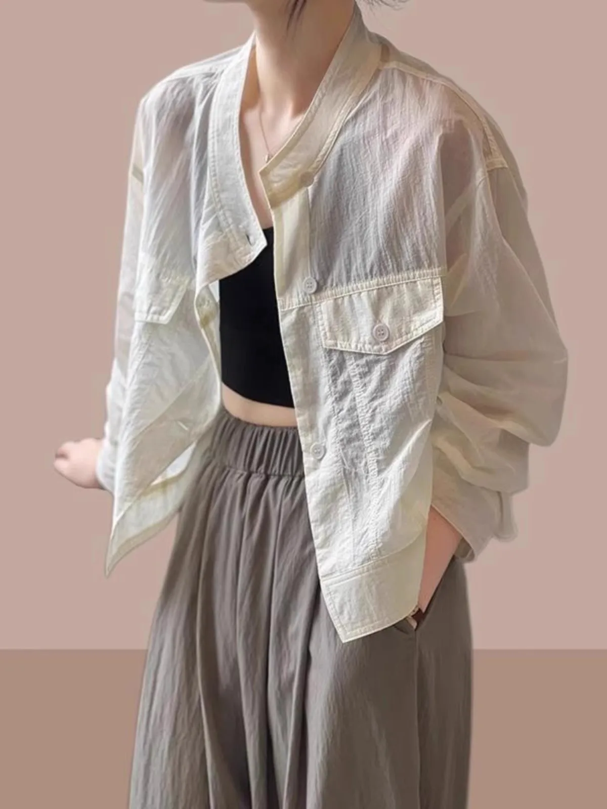 Csa Fena E de Verão 2025: Nova Coleção Coreana Solta e Respirável com Gola Alta Fina e Moderna