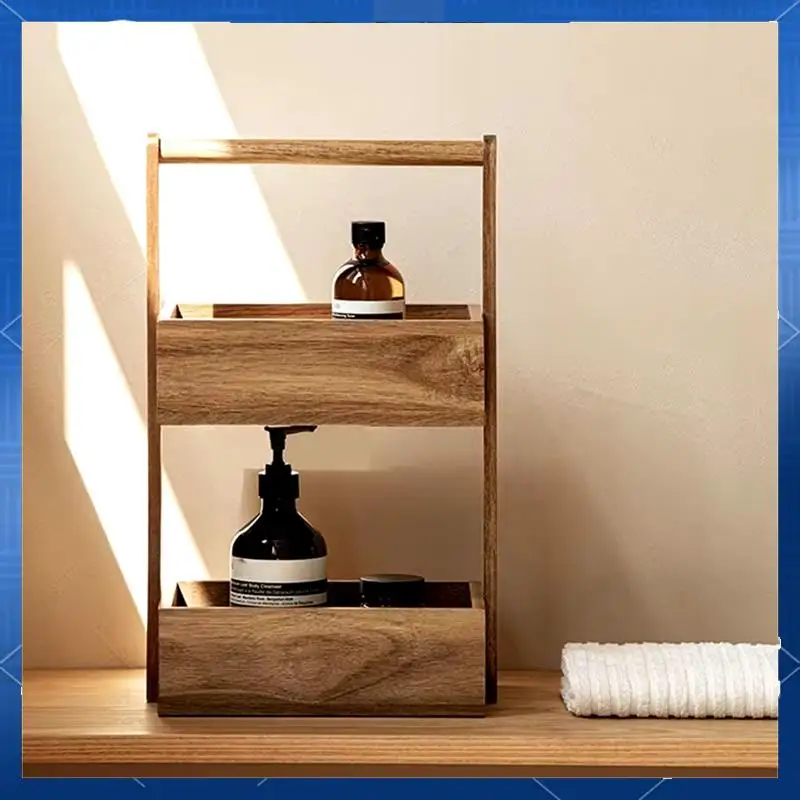 

AA77 Solid Wood Storage Box Double-Layer Home Decor Rack Living Room Snack Box Kitchen Fruit Vegetable Storage Tray