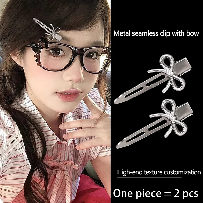 2Pcs Silver Bow Hair Clip Sweet Cute Barrettes Hairpins Hair Accessories For Women Style Headwear Headdress